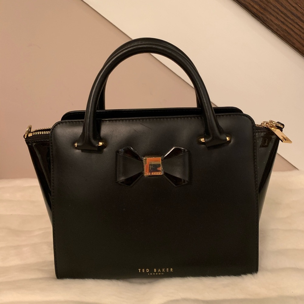 Ted Baker Black Bow-Accent Top-Handle Satchel with Gold Hardware